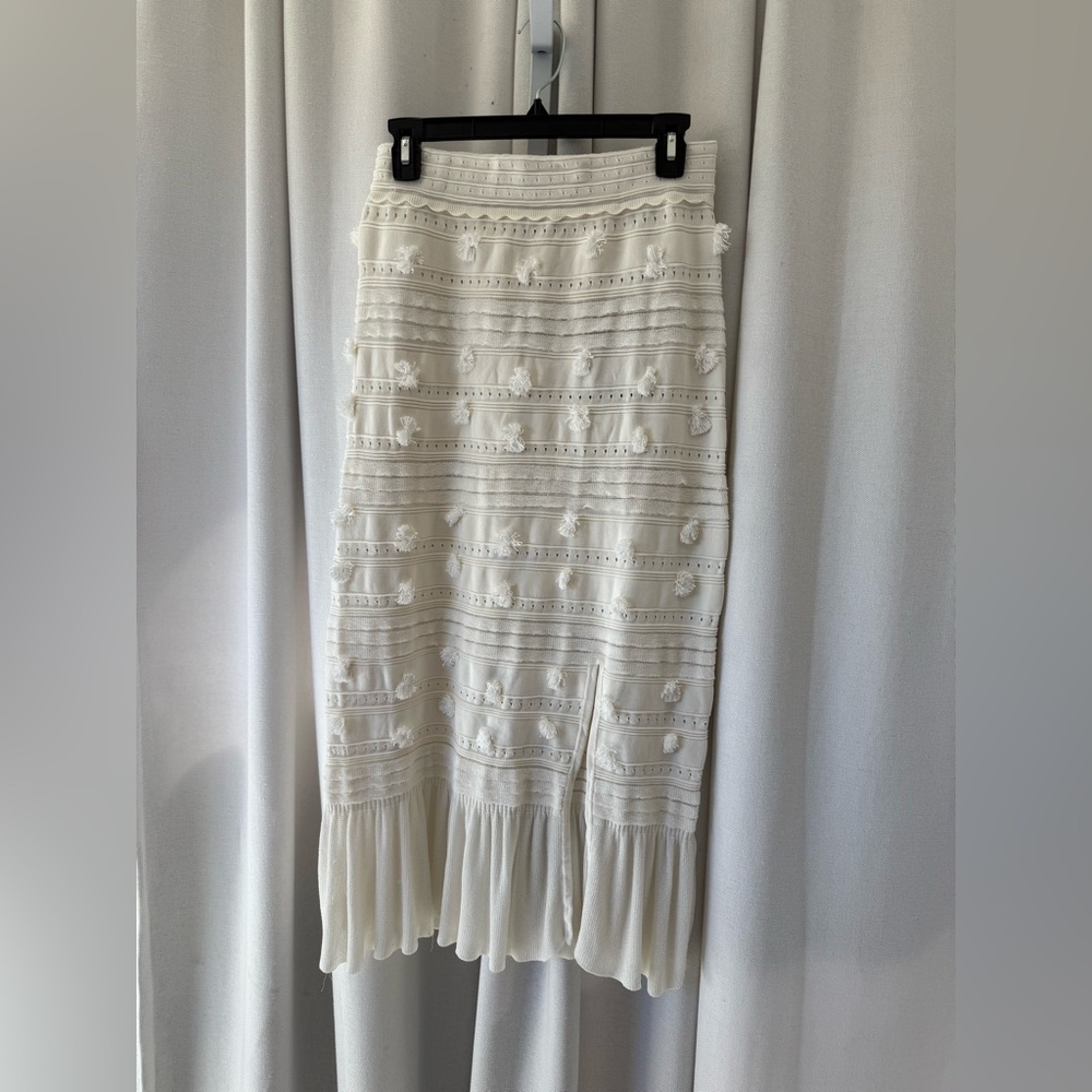 Sandro imanie knit pom pom leg slit skirt ecru cream - Picture 8 of 9